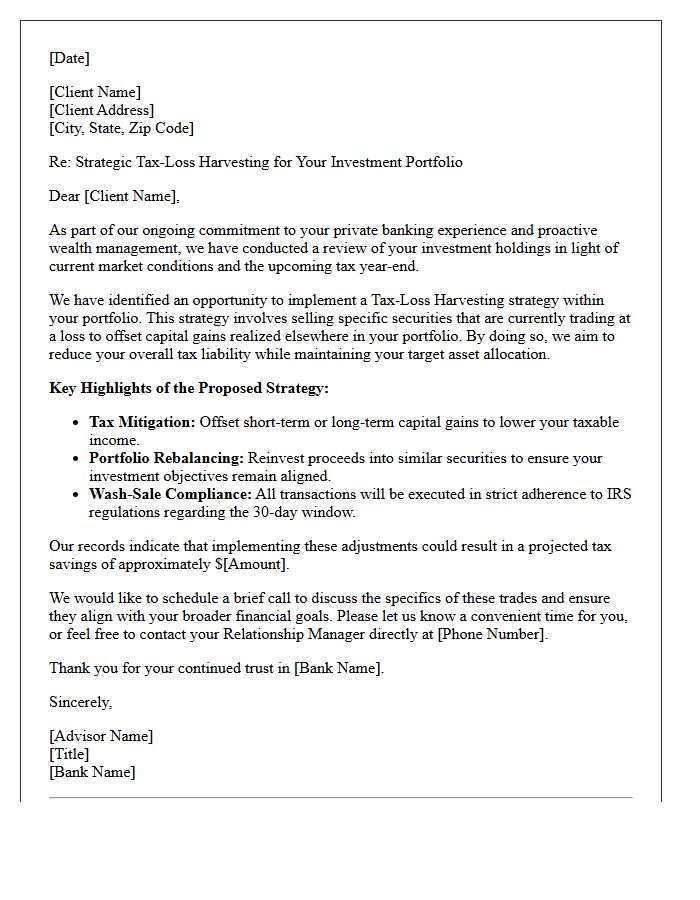 Private Banking Tax-Loss Harvesting Strategy Letter