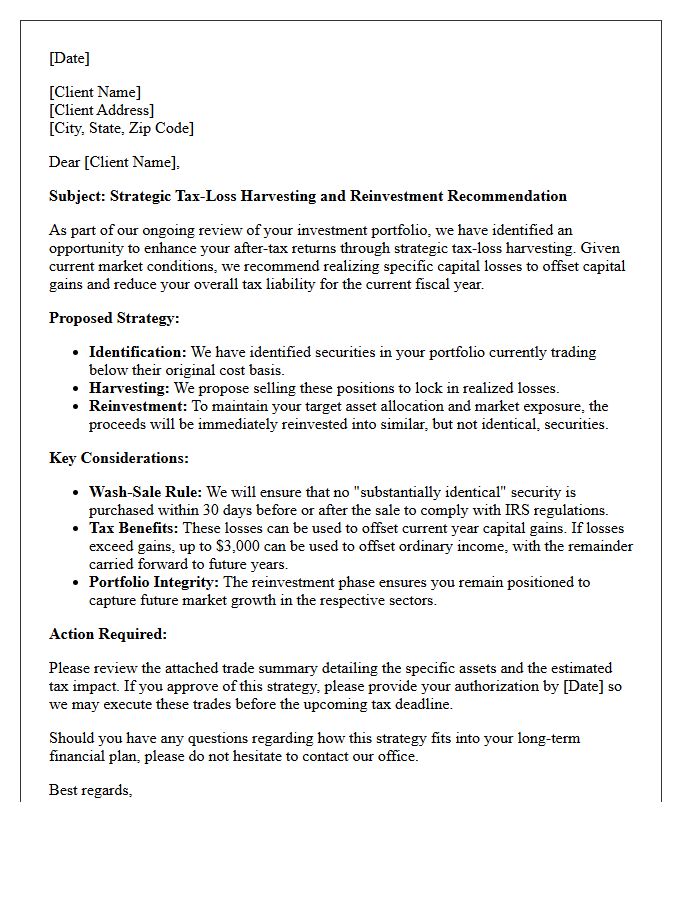Strategic Tax-Loss Harvesting and Reinvestment Advisory Letter
