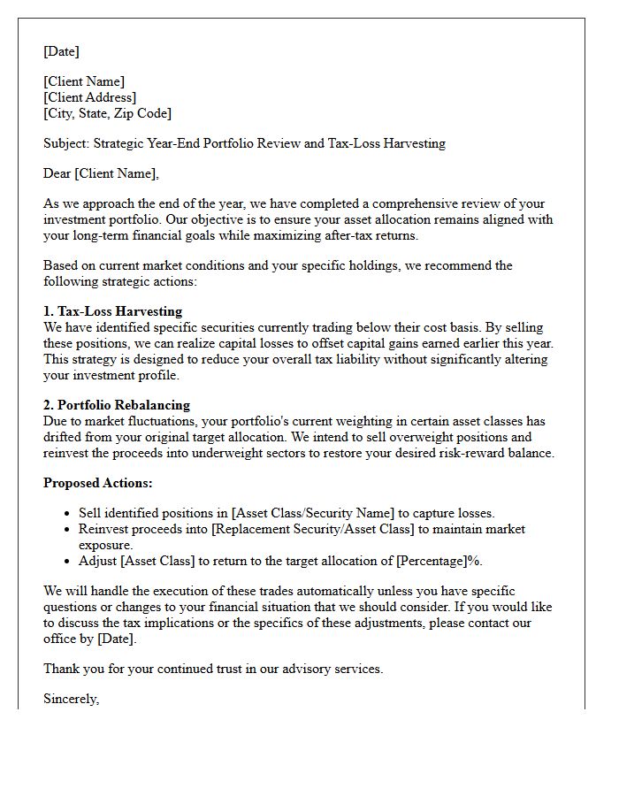 Tax-Loss Harvesting and Portfolio Rebalancing Advisory Letter
