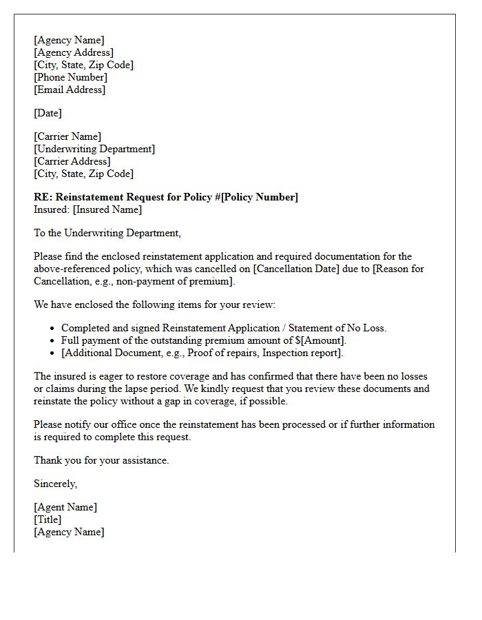 Agency To Carrier Reinstatement Application Cover Letter