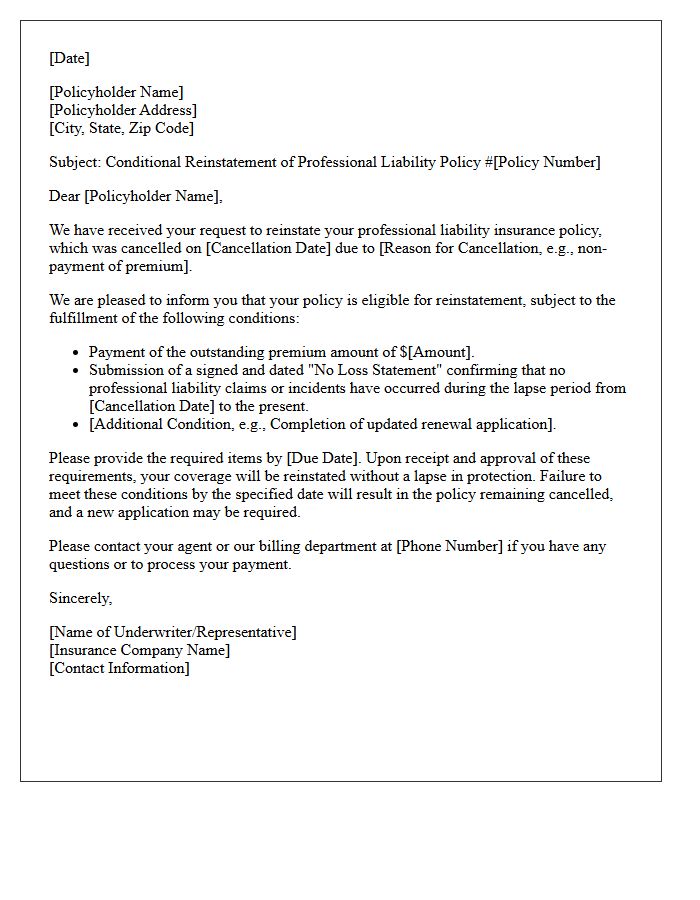 Conditional Professional Liability Reinstatement Letter