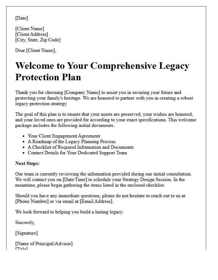 Comprehensive Legacy Protection Welcome Letter