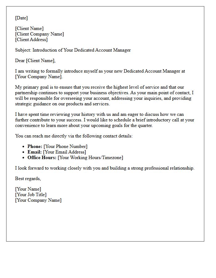 Dedicated Account Management Introduction Letter