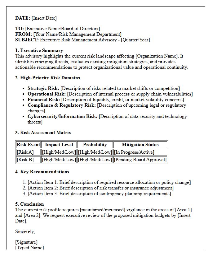 Executive Risk Management Advisory Letter