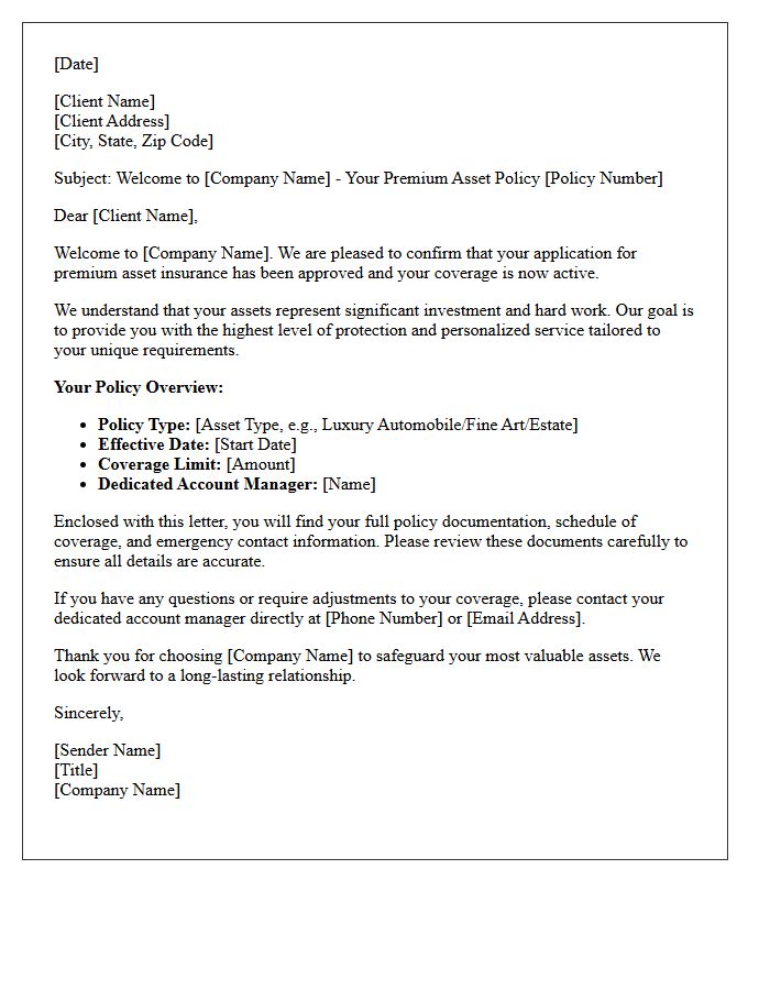 Premium Asset Insurance Welcome Letter