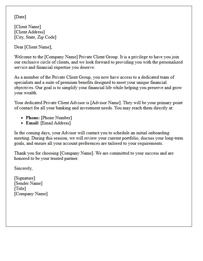 Private Client Group Welcome Letter