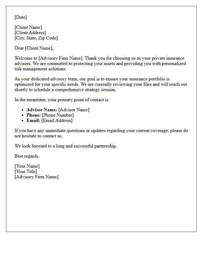 Private Insurance Advisory Welcome Letter