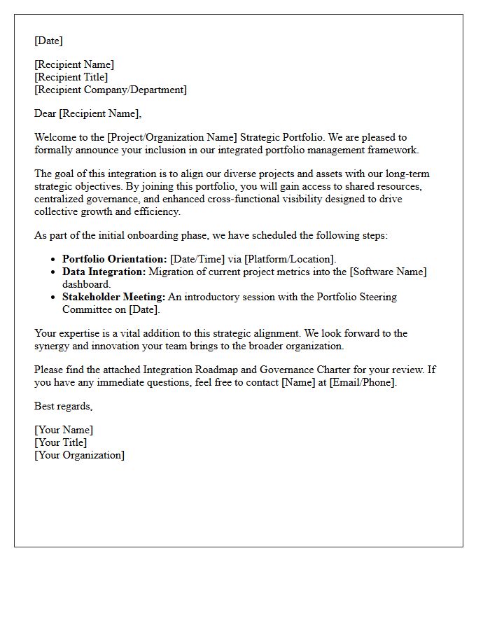 Strategic Portfolio Integration Welcome Letter