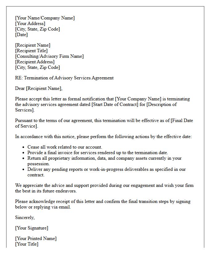 Advisory Services Termination Letter