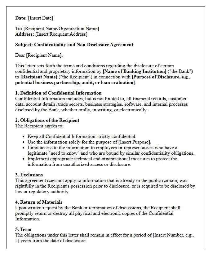 Banking Institution Confidentiality and Non-Disclosure Letter