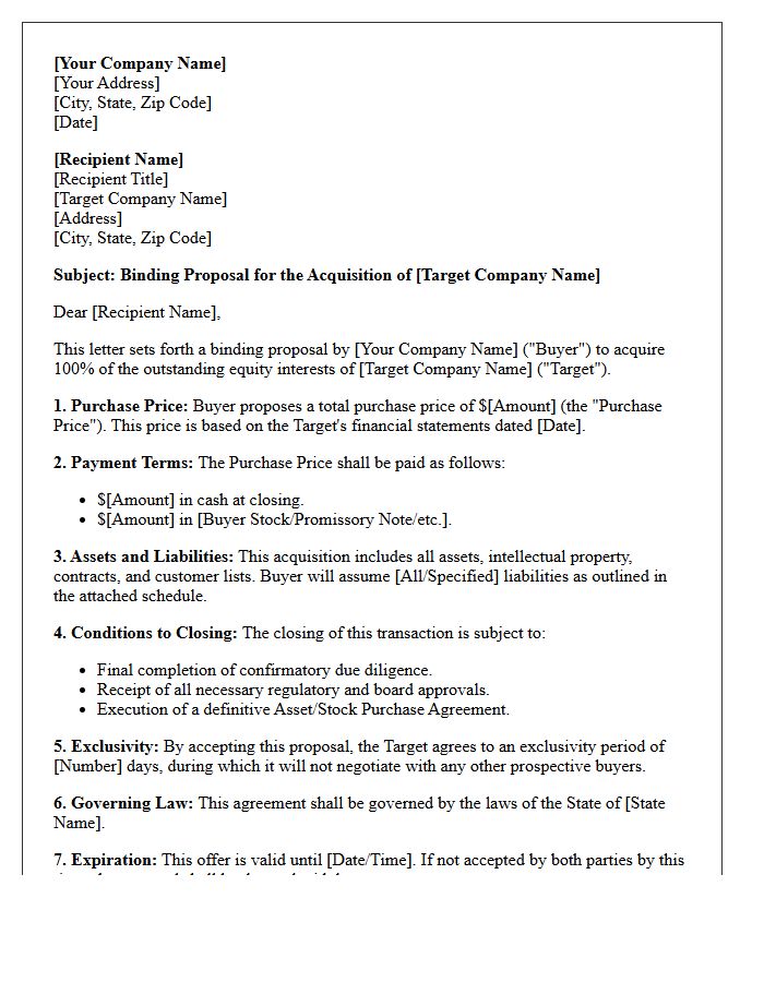 Binding Acquisition Proposal Letter