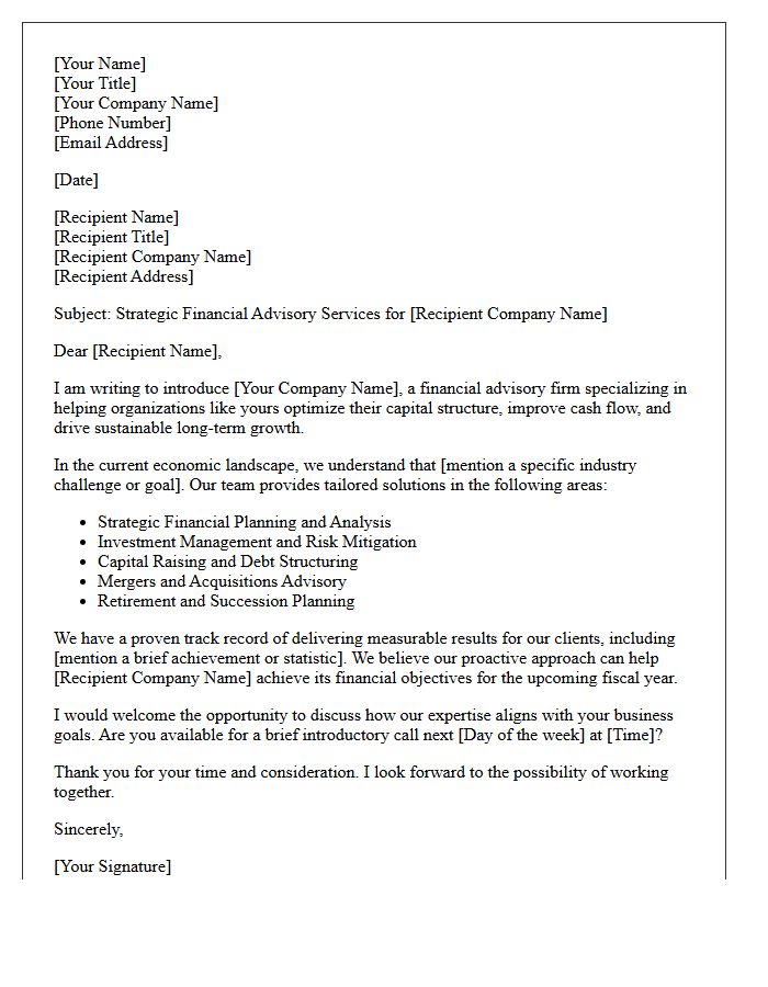 Financial Advisory Services Pitch Letter