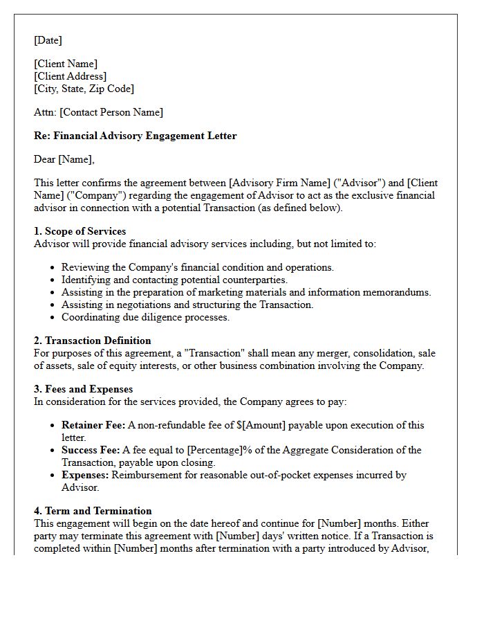 Merger and Acquisition Financial Advisory Engagement Letter