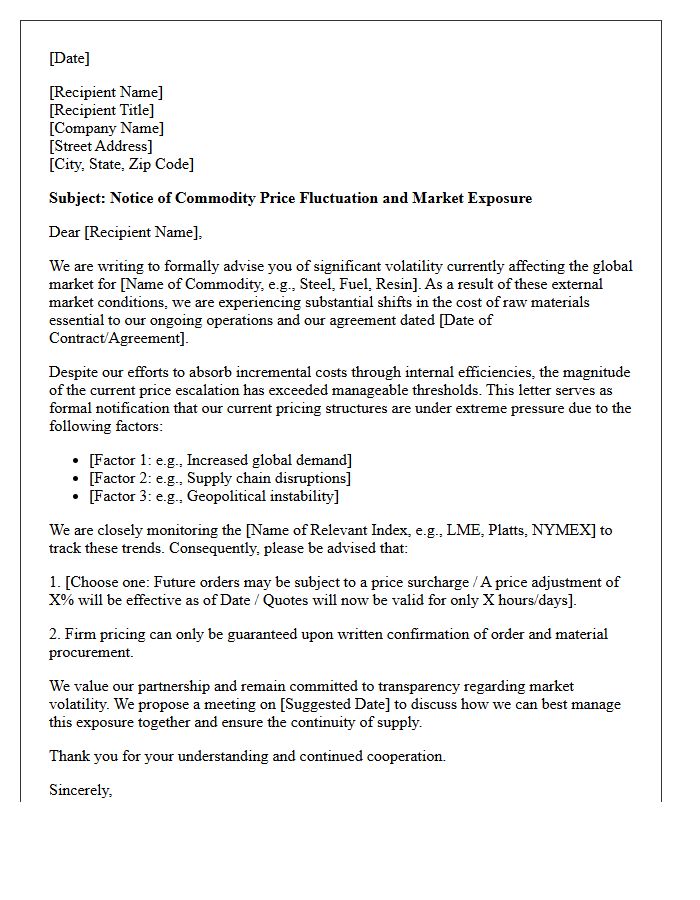 Commodity Price Fluctuation Exposure Letter