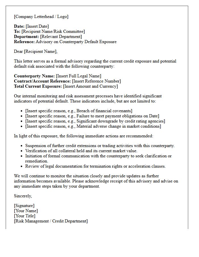 Counterparty Default Exposure Advisory Letter