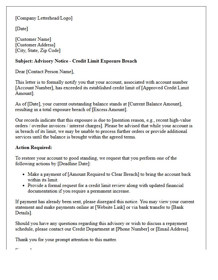 Credit Limit Breach Exposure Advisory Letter