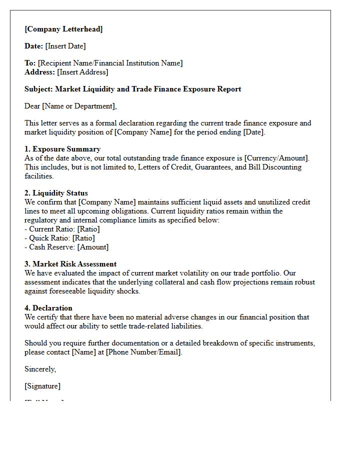 Market Liquidity Trade Finance Exposure Letter