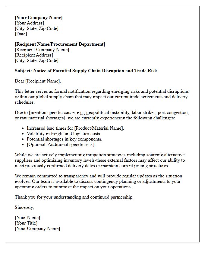 Supply Chain Disruption Trade Risk Letter