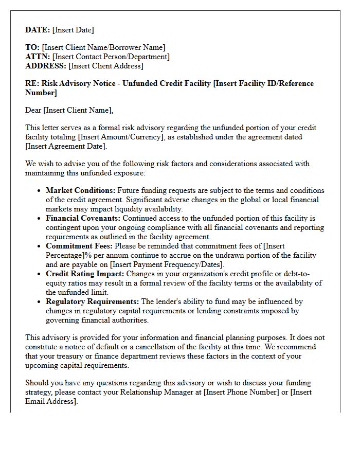 Unfunded Credit Facility Risk Advisory Letter
