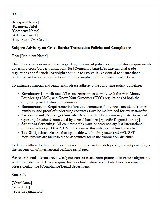 Cross-Border Transaction Policy Advisory Letter