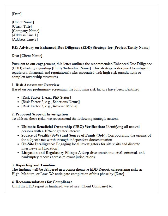 Enhanced Due Diligence Strategy Advisory Letter
