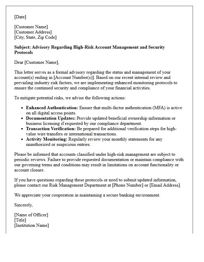 High-Risk Account Management Advisory Letter