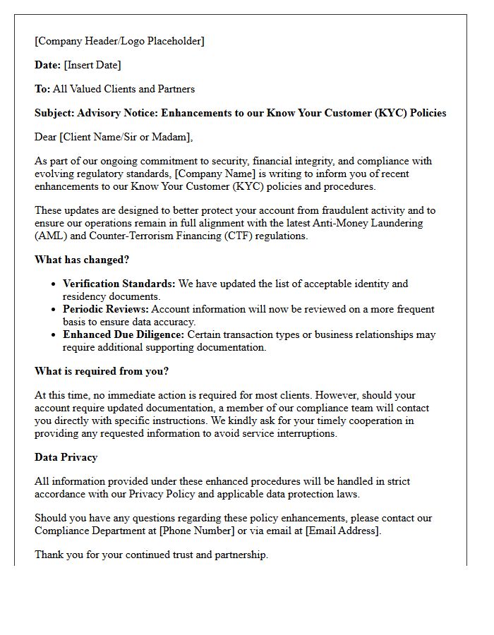 Know Your Customer Policy Enhancement Advisory Letter