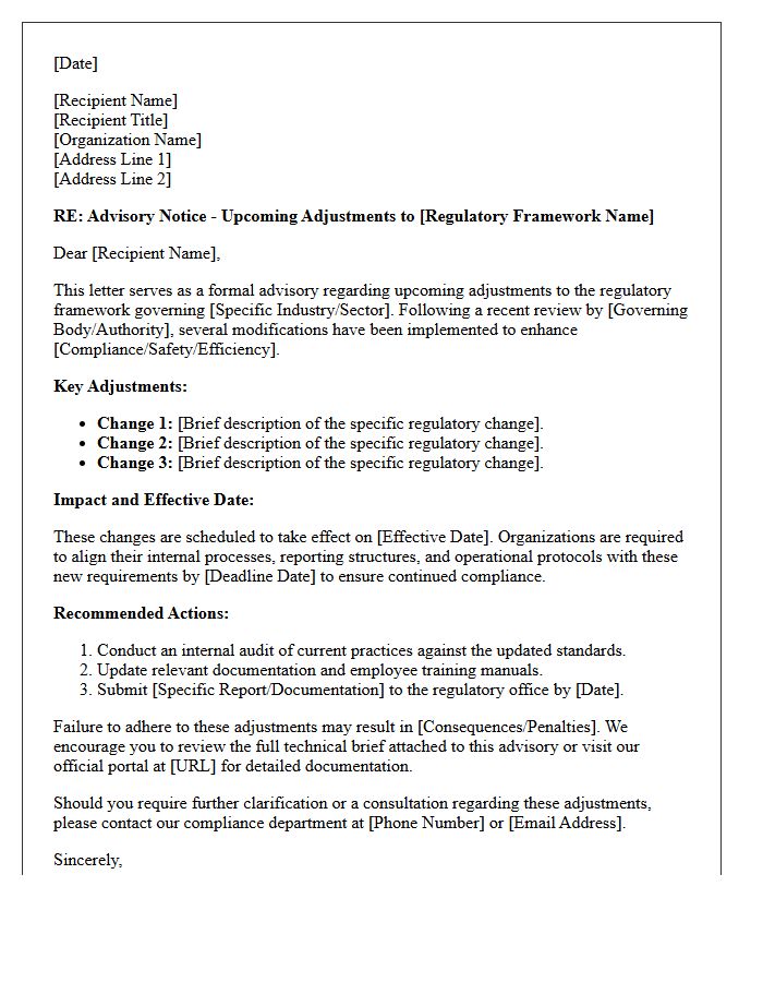 Regulatory Framework Adjustment Advisory Letter