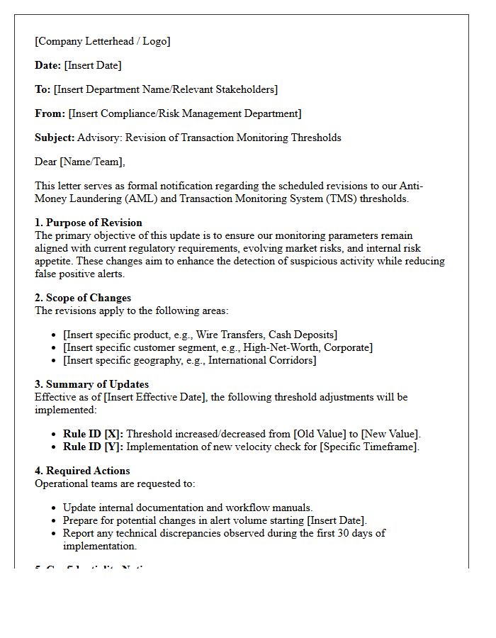 Transaction Monitoring Threshold Revision Advisory Letter