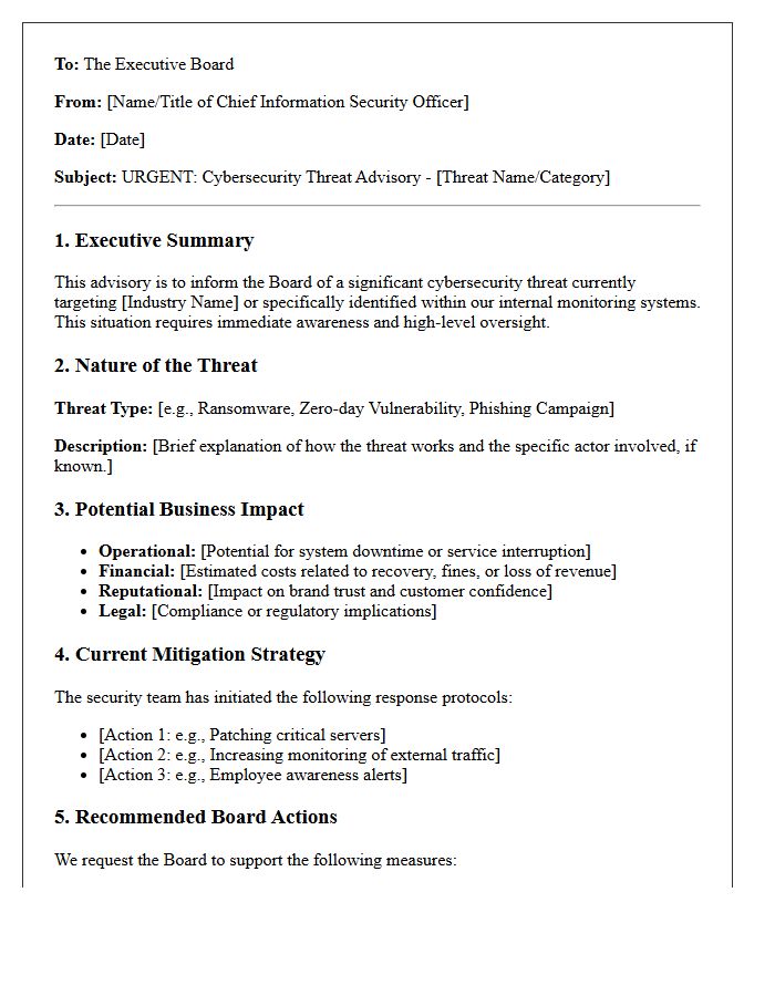 Executive Board Cybersecurity Threat Advisory Letter