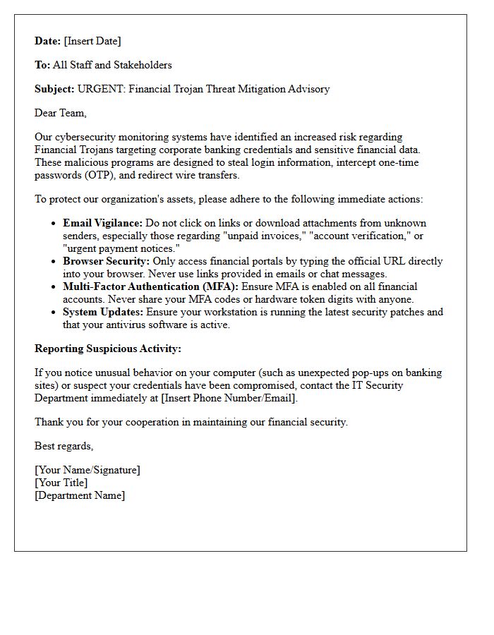 Financial Trojan Threat Mitigation Advisory Letter