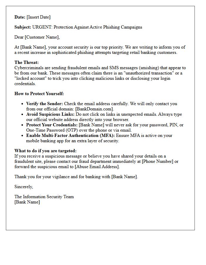Phishing Campaign Threat Mitigation Advisory Letter for Retail Banking