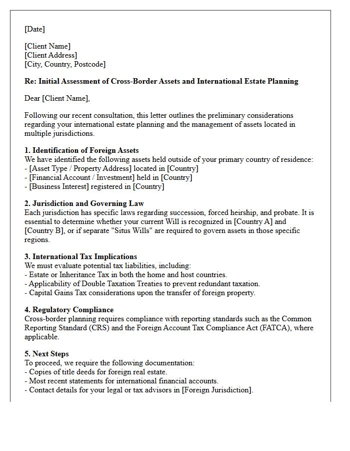 Cross-Border Asset and International Estate Planning Letter