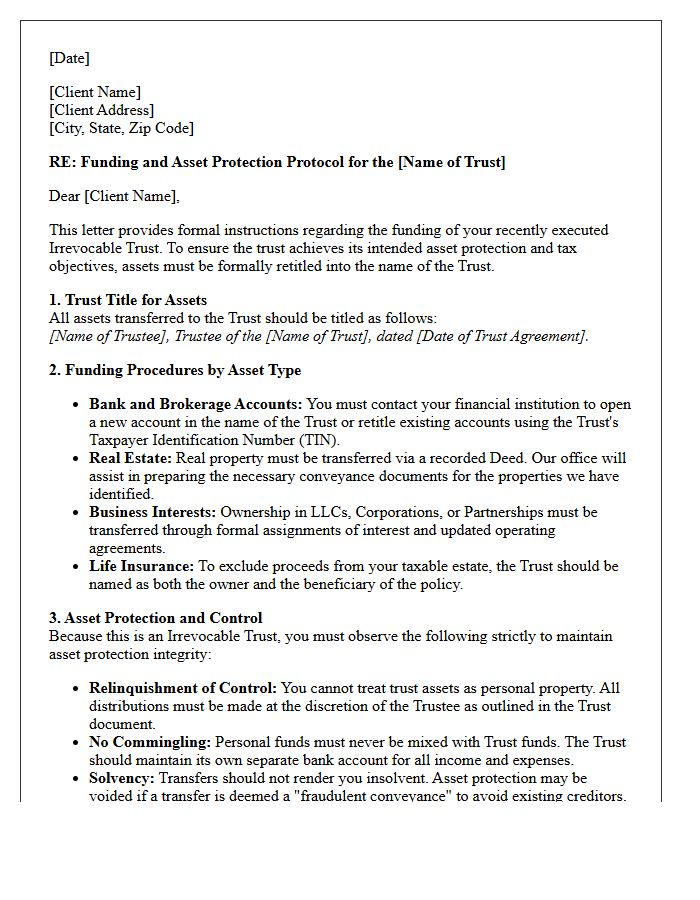 Irrevocable Trust Funding and Asset Protection Advisory Letter
