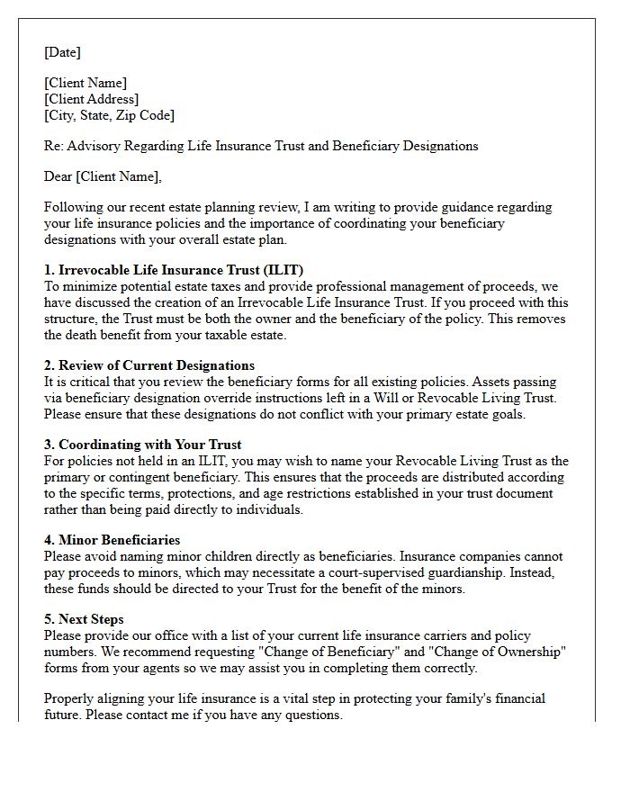 Life Insurance Trust and Beneficiary Designation Advisory Letter