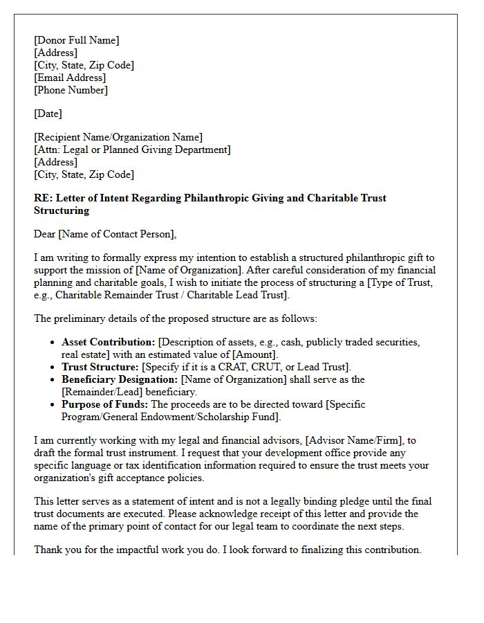 Philanthropic Giving and Charitable Trust Structuring Letter