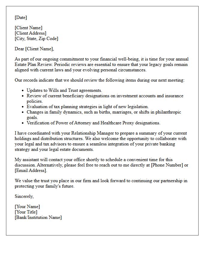 Private Banking Annual Estate Plan Review Letter
