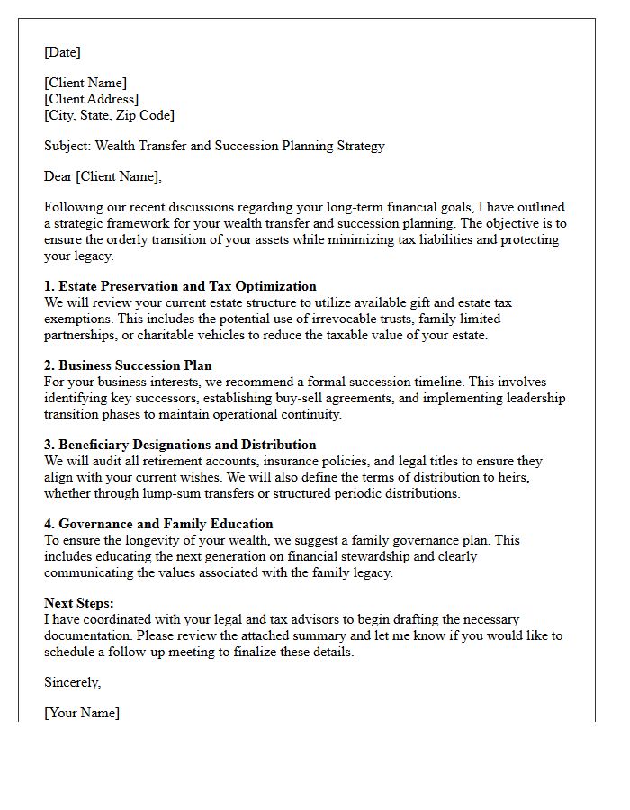 Wealth Transfer and Succession Planning Strategy Letter