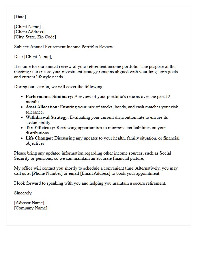 Annual Retirement Income Portfolio Review Letter