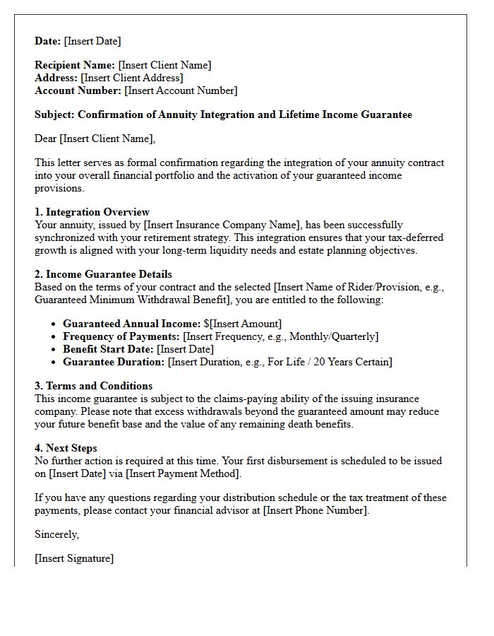 Annuity Integration and Income Guarantee Letter