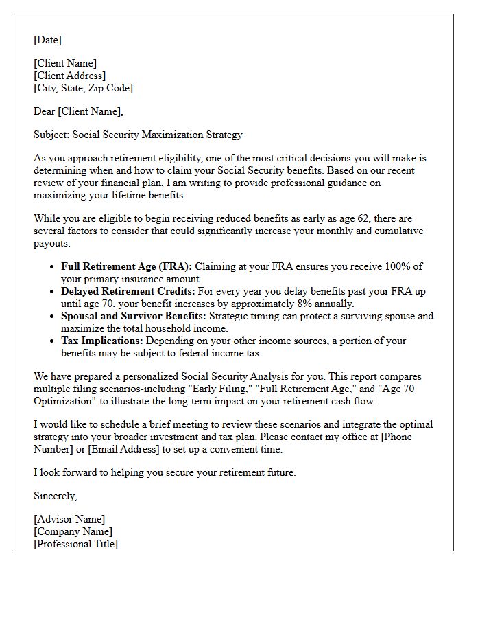Social Security Maximization Advisory Letter