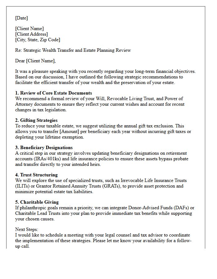 Wealth Transfer and Estate Planning Strategy Letter