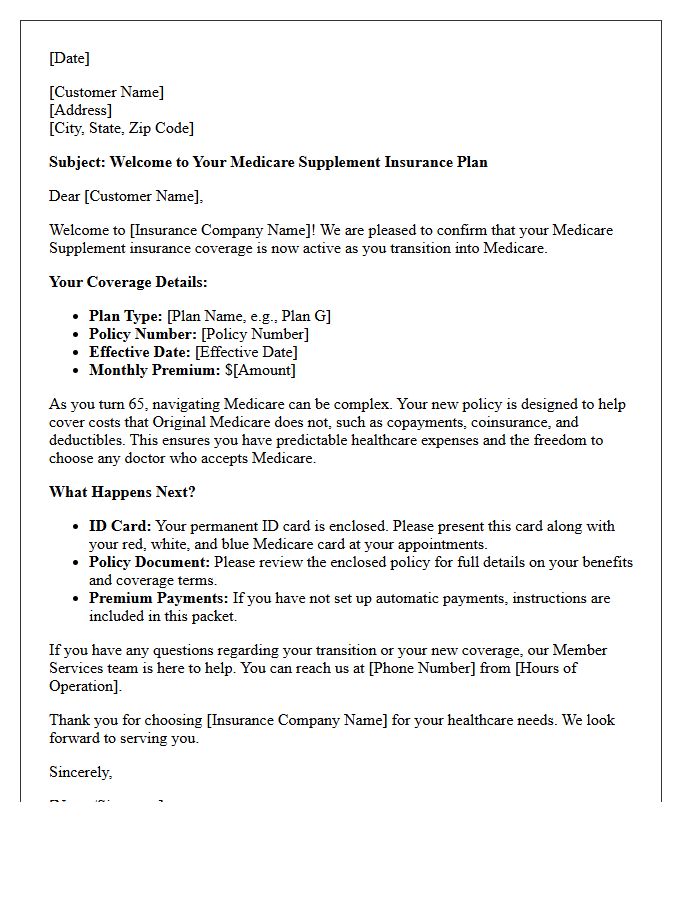 Age-In Transition Medicare Supplement Welcome Letter