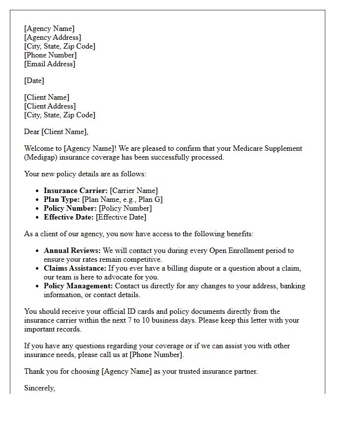 Agency Benefits and Medicare Supplement Welcome Letter