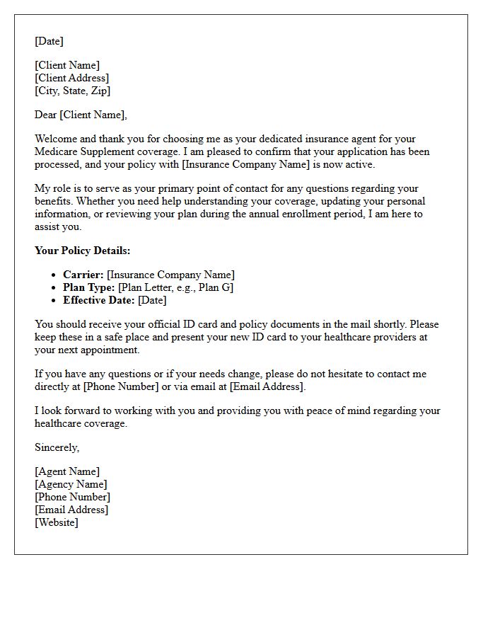 Agent Introduction and Welcome Letter for Medicare Supplement Clients
