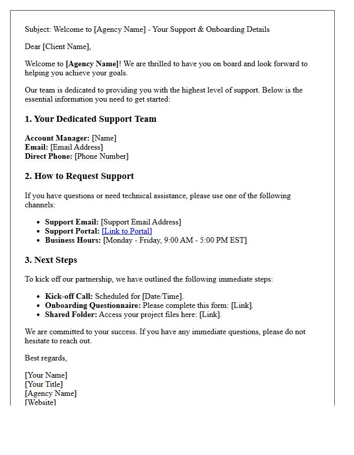 Client Support and Agency Welcome Letter