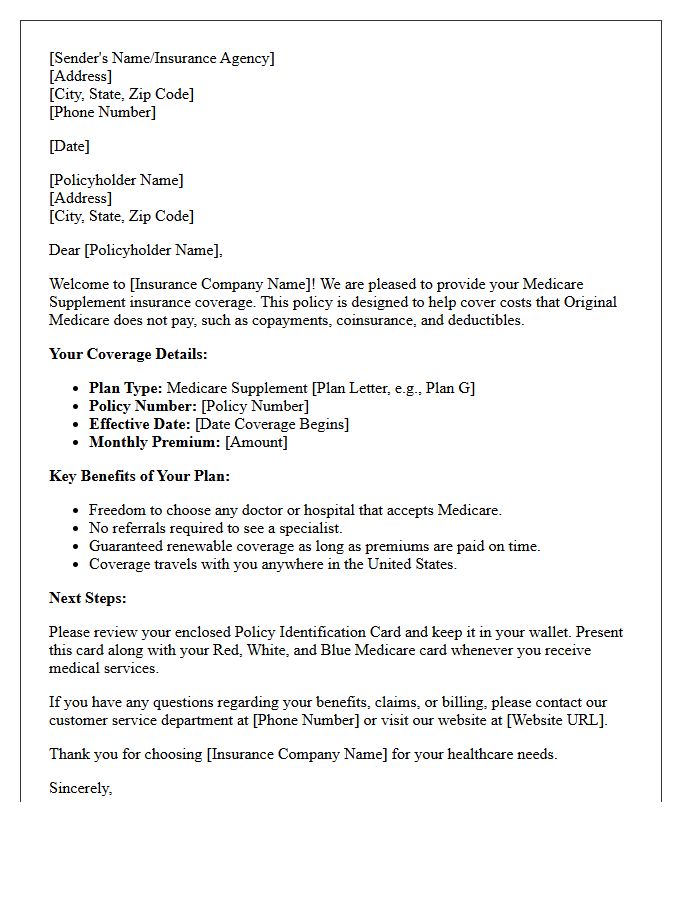 Medicare Supplement Coverage Overview Welcome Letter