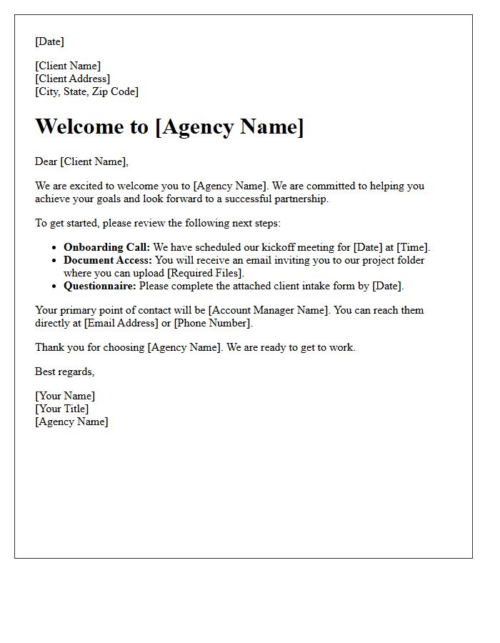 Next Steps and Agency Welcome Letter
