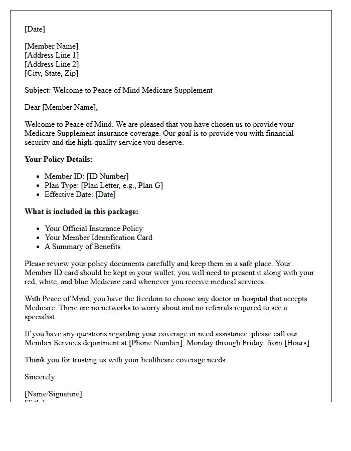 Peace of Mind Medicare Supplement Welcome Letter