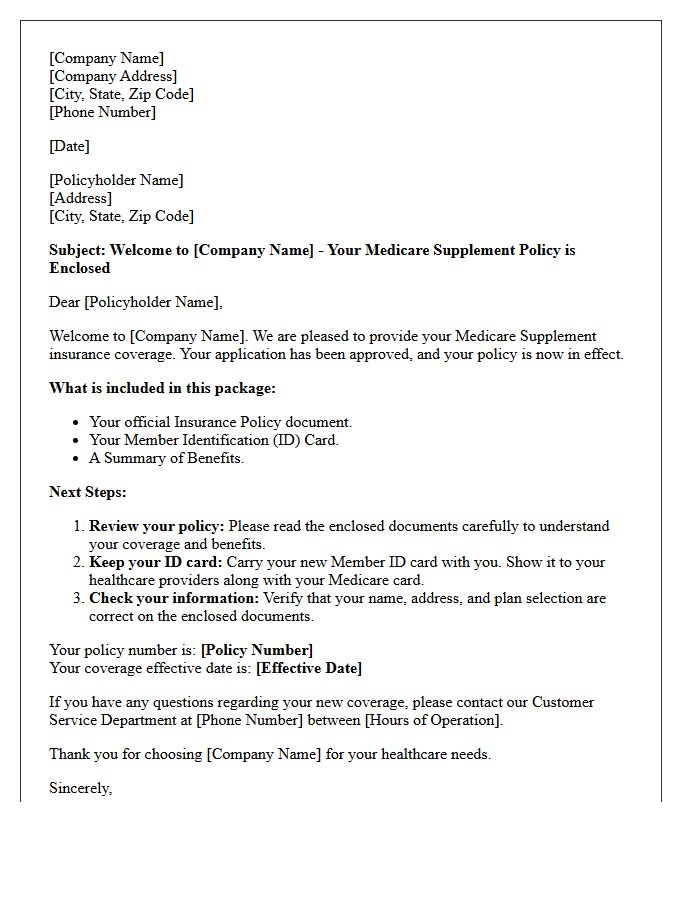 Policy Enclosed Medicare Supplement Welcome Letter